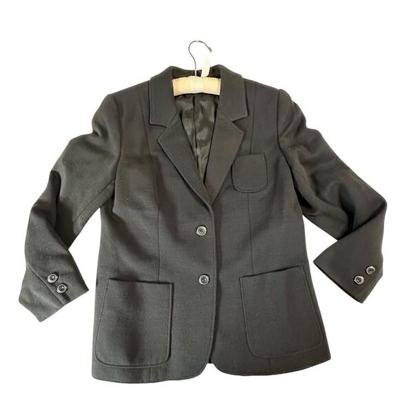 Vintage 80s Classic Fine Knit Pure New Wool Black Blazer EU Size 42 or US Large - Picture 5 of 12